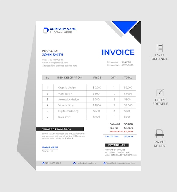 Vector modern business invoice design template