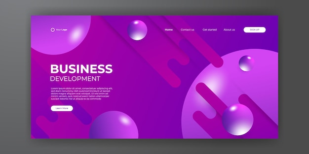 Modern business landing page template with abstract modern 3D background. Dynamic gradient composition. Design for landing pages, covers, brochures, flyers, presentations, banners. Vector illustration