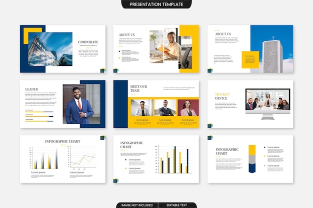 Modern business presentation template with blue and yellow color