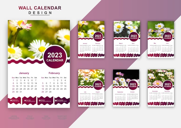 Modern business wall calendar design  editable template happy new year