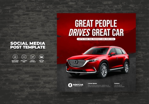 MODERN CAR RENTAL AND SALE FOR SOCIAL MEDIA PROMOTION BANNER POST VECTOR TEMPLATE