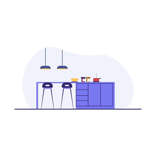 Modern cartoon illustration kitchen counter with appliances flat design