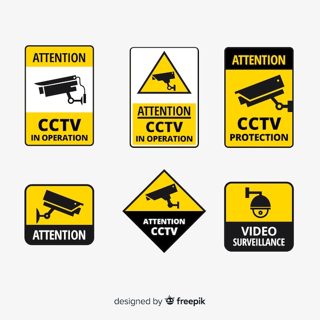 Modern cctv sign collection with flat design