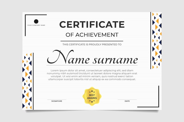 Modern certificate of achievement design template, vector illustration retro vintage geometric style