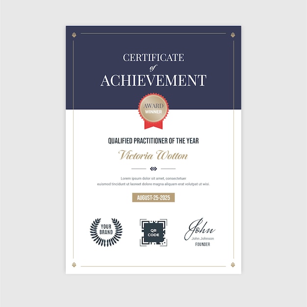 Modern Certificate of Achievement Template in Vector V2