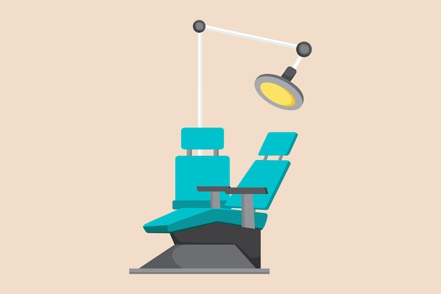 Modern chair equipped integrated dental engine and surgical light unit Medical equipment concept Colored flat graphic vector illustration isolated