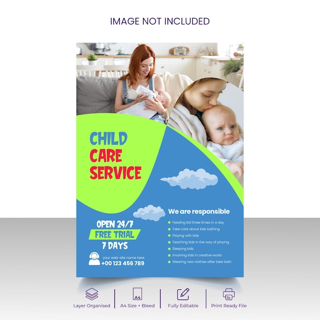 Modern child care service flyer template