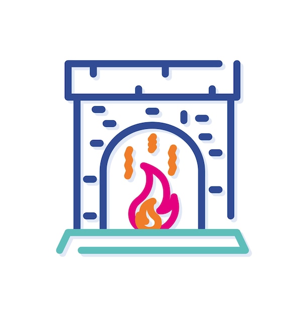 Modern christmas fireplace logo icon. Fire in a colorful brick fireplace. Modern lines with new pop