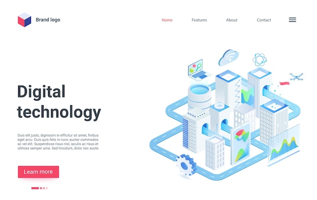 Modern city future digital technology isometric landing page smart infrastructure