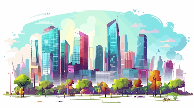 Modern City Landscape Vector Illustration Urban Buildings Skyline Architecture Design