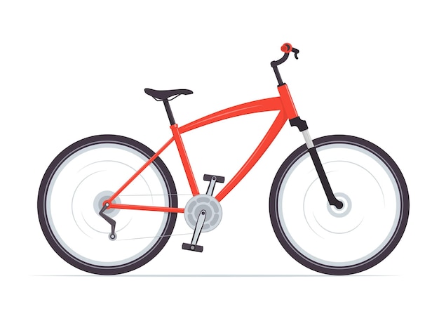 Modern city or mountain bike with Vbrakes Multispeed red bicycle for adults Vector flat illustration isolated on white