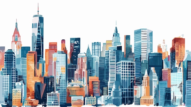 Modern City Panorama Handdrawn Vector Art