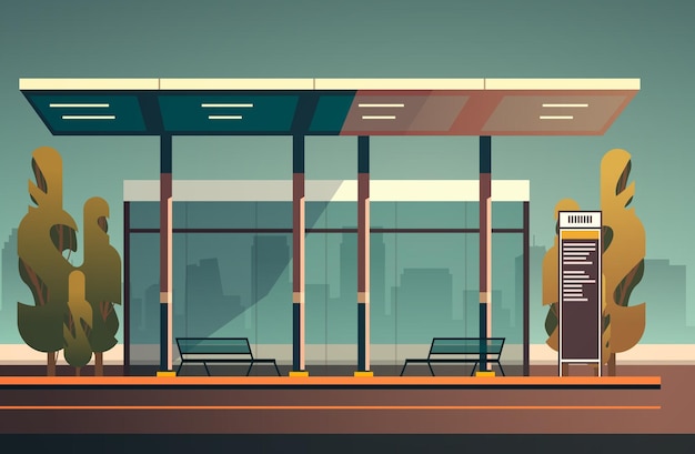 modern city transportation building bus station waiting terminal for passenger carriage horizontal vector illustration