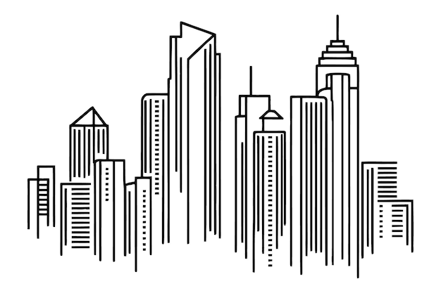 Modern cityscape one line vector drawing Metropolis architecture panoramic view New York skyscrapers hand drawn silhouette