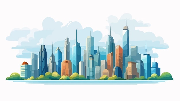 Modern Cityscape Skyline Isolated Icon Cartoon Vector Illustration