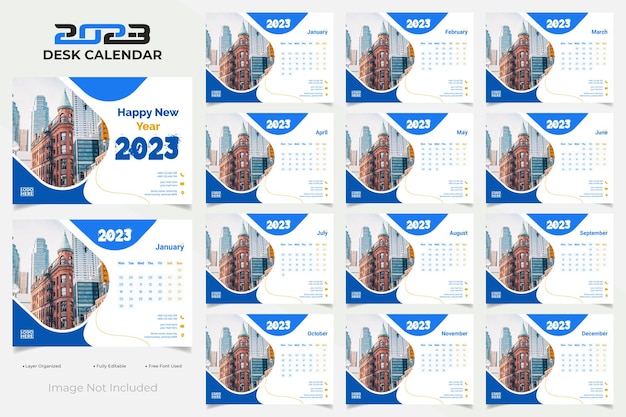 Modern and clean corporate new year 2023 desk calendar template design