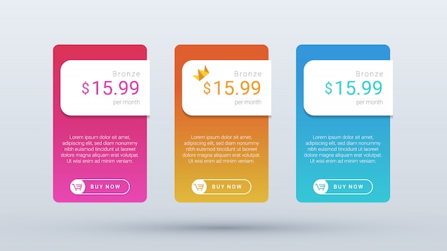 modern and clean pricing table plan with vibrant gradient color for web and mobile application.