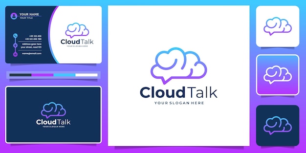 Modern cloud line logo with talk creative concept design. gradient color, logo and business card.