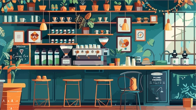 Vector modern coffee house interior design vector illustration