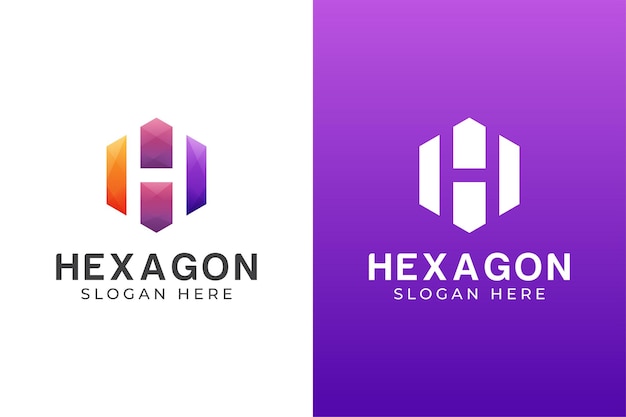 Modern color letter H with hexagon logo design two versions