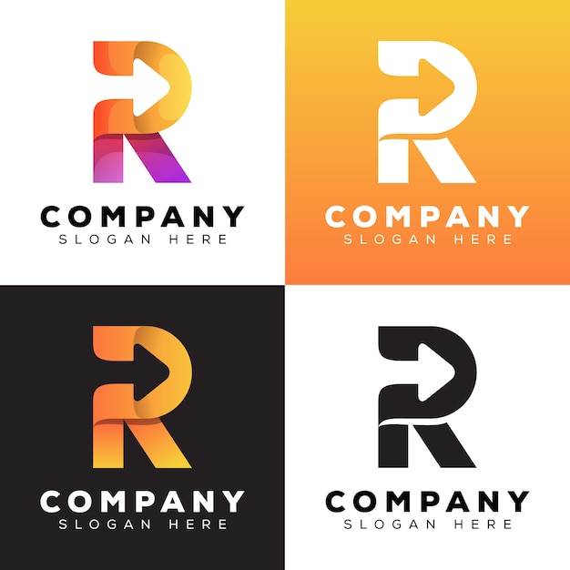 Modern color letter R with arrow collection logo style