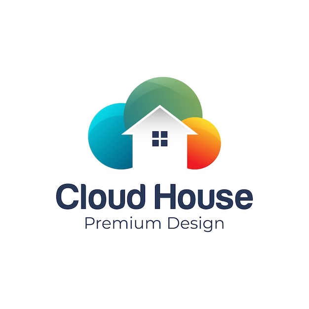 Modern colorful cloud house building logo for hotel, vacation, real estate design