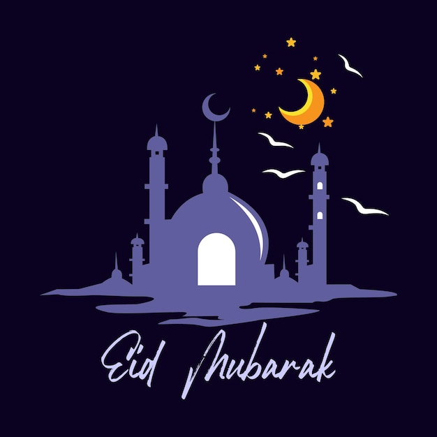 Modern Colorful Eid Mubarad Illustration Template with Mosque Vector