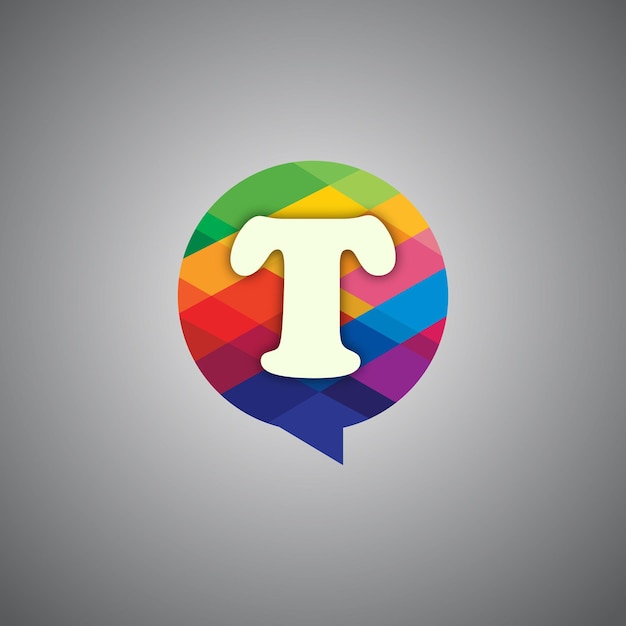 Modern colorful T letter logo in chat box