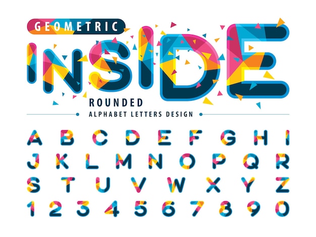 Modern Colorful Triangle Fonts Rounded Bold style alphabet letters set