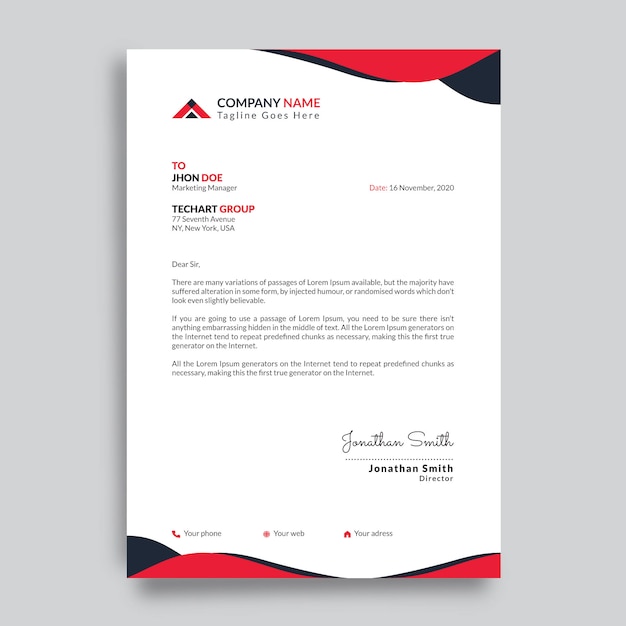 Modern Company Letterhead Design Template With Red Shapes