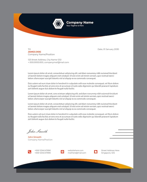 modern company letterhead template design yellow orange navy circle curved elements