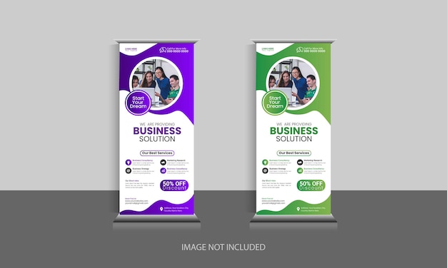 Modern company roll up stand banner blue, yellow, and red colors