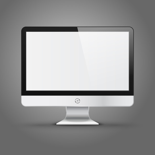 Vector modern computer display with blank screen isolated on grey background.