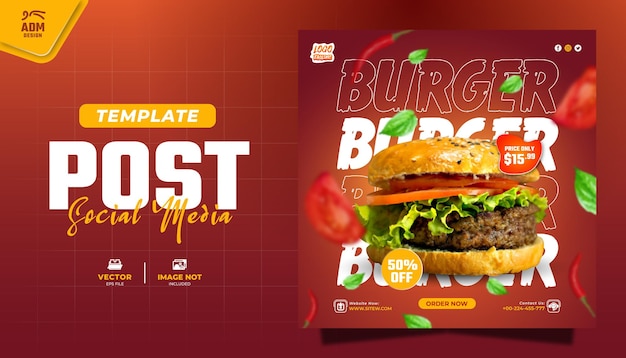 Modern Concept Burger And Food Menu Social Media Post Flyer And Banner Instagram feed Template