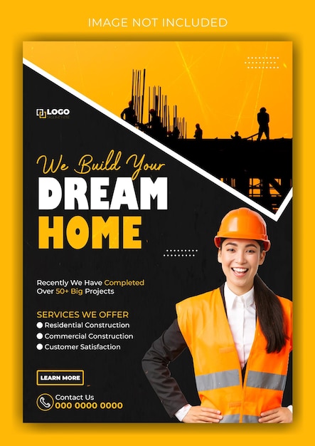 Vector modern construction ads flyer template design