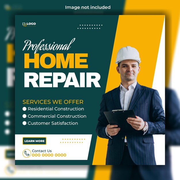 Vector modern construction ads social media template design