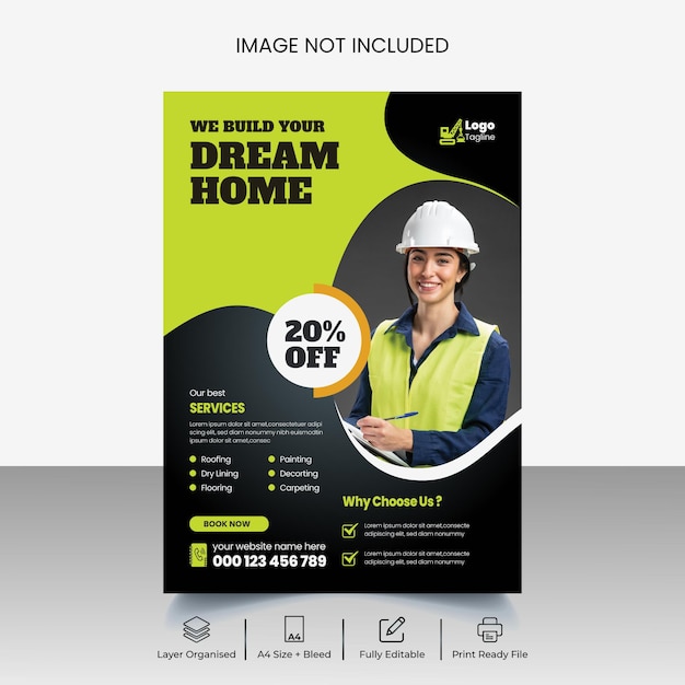 Modern construction agency flyer or poster template design