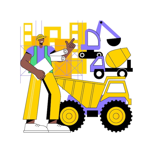 Modern construction machinery abstract concept vector illustration