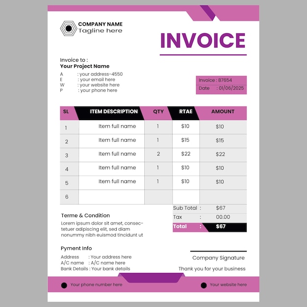 Modern corporate business invoice template design