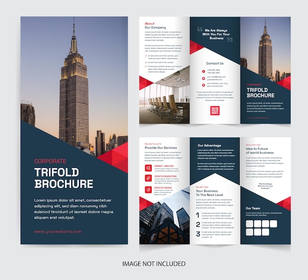 Modern Corporate Business Trifold Brochure. Simple and abstract layout with blue and red color