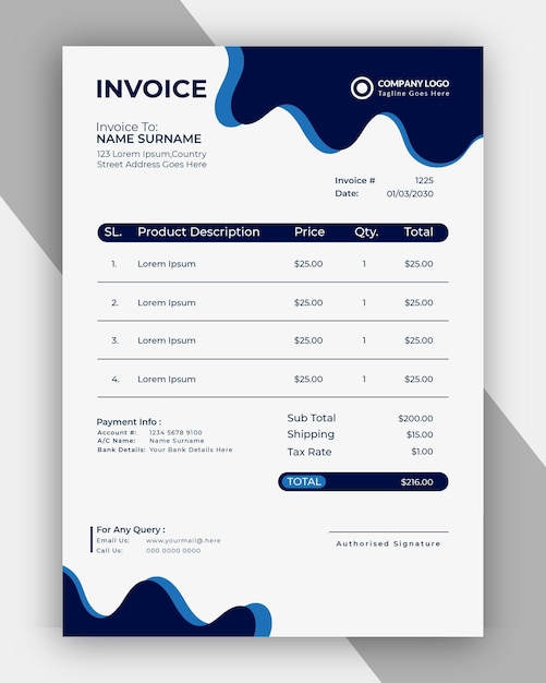 Modern corporate invoice vector template design Premium