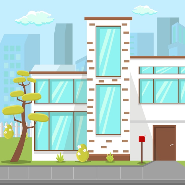 Modern Countryside House Flat Vector Illustration