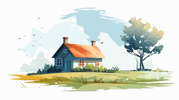 Vector modern countryside house vector illustration on white background