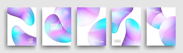 Modern Covers Template, Fluid colors, Set of Trendy Holographic Gradient shapes