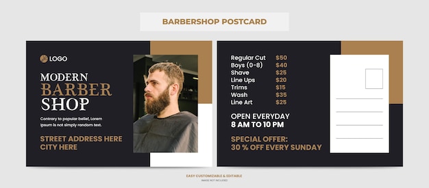 Modern Creative Barbershop Beauty Salon Postcard Template