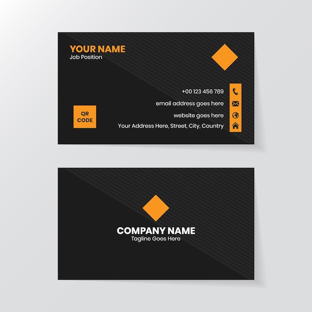 Modern Creative Black Business Card Design, Yellow Visiting Card Template