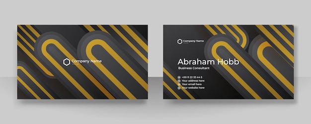 Modern creative and clean business card template Luxury business card design template Elegant dark black background with abstract golden shiny wavy lines Vector illustration