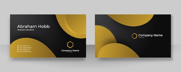 Modern creative and clean business card template Luxury business card design template Elegant dark black background with abstract golden shiny wavy lines Vector illustration