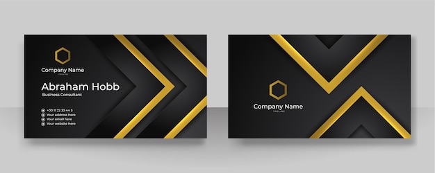 Modern creative and clean business card template Luxury business card design template Elegant dark black background with abstract golden shiny wavy lines Vector illustration