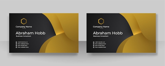 Modern creative and clean business card template Luxury business card design template Elegant dark black background with abstract golden shiny wavy lines Vector illustration